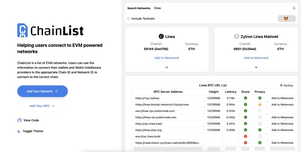 Aggiungi Linea  MetaMask