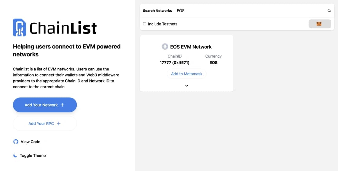 Add EOS EVM to MetaMask