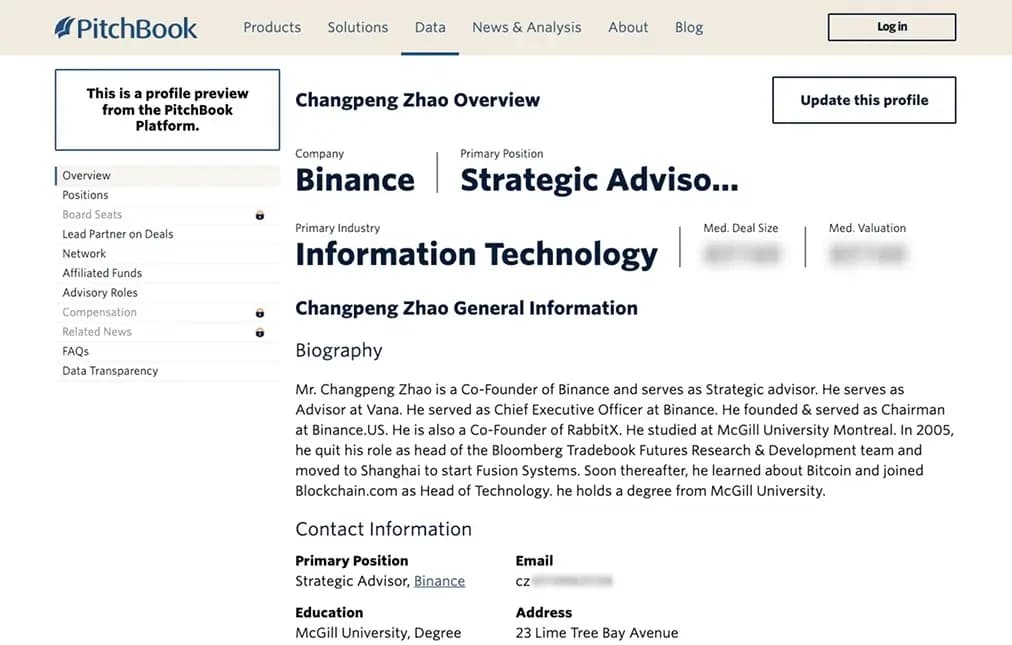 Changpeng Zhao Investment Portfolio