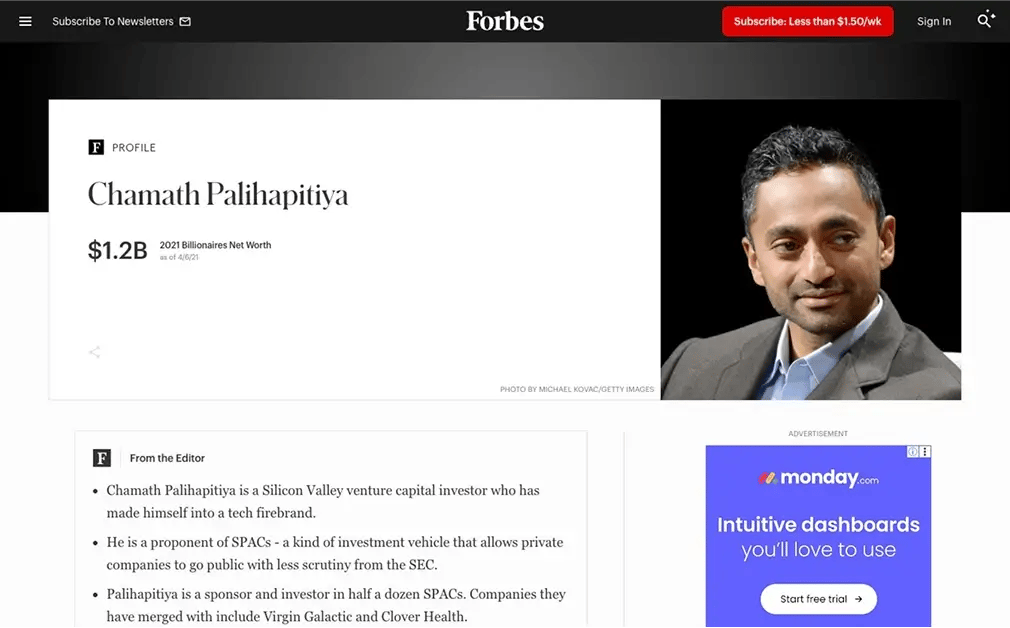 La fortune Chamath Palihapitiya en 2025.