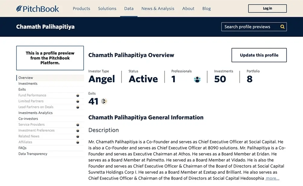 Portefeuille Chamath Palihapitiya