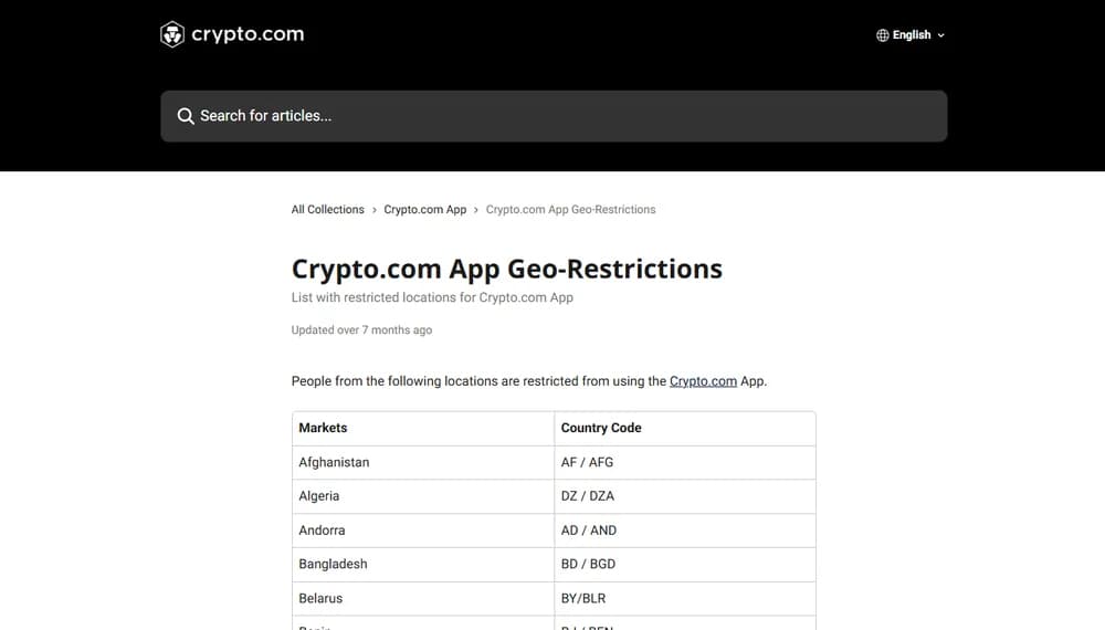 В каких странах работает Crypto.com