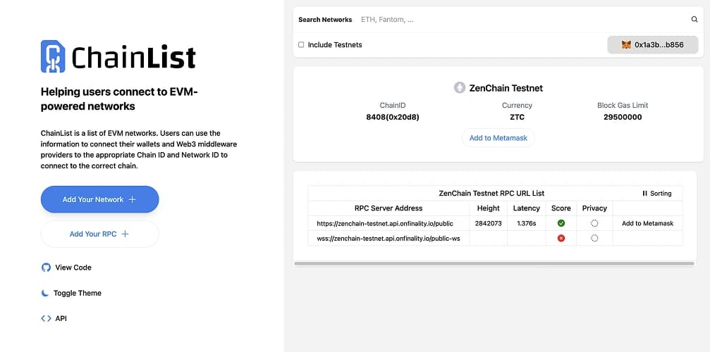 Ajouter ZenChain  MetaMask