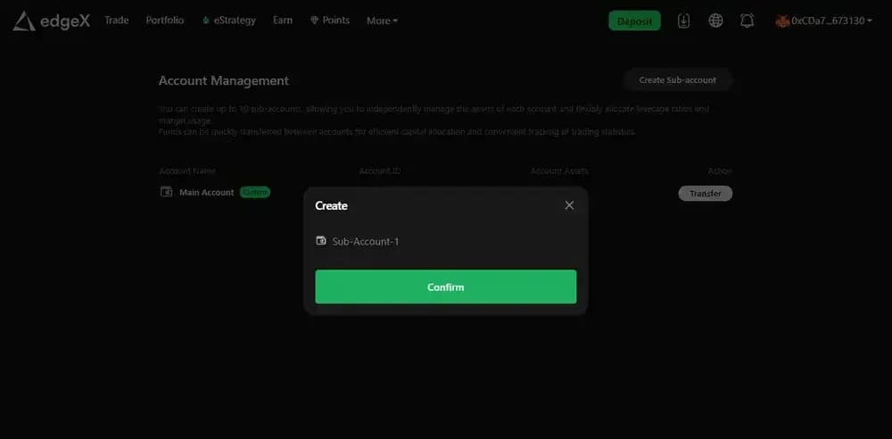 edgeX Trading Accounts & Margin