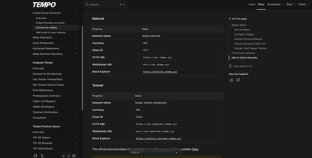 Tempo Mainnet RPC Details