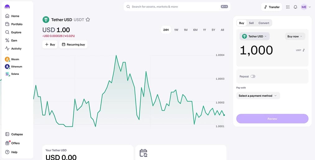 Buy Tether (USDT) in the USA