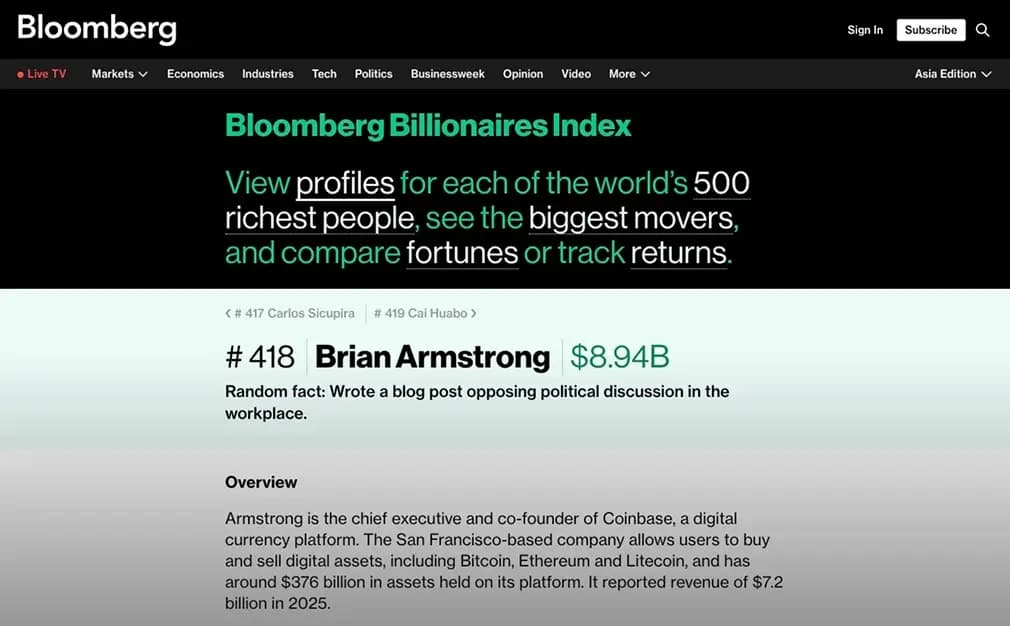 Brian Armstrong Bloomberg.