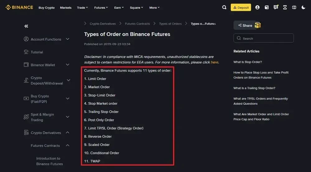Binance Order Types