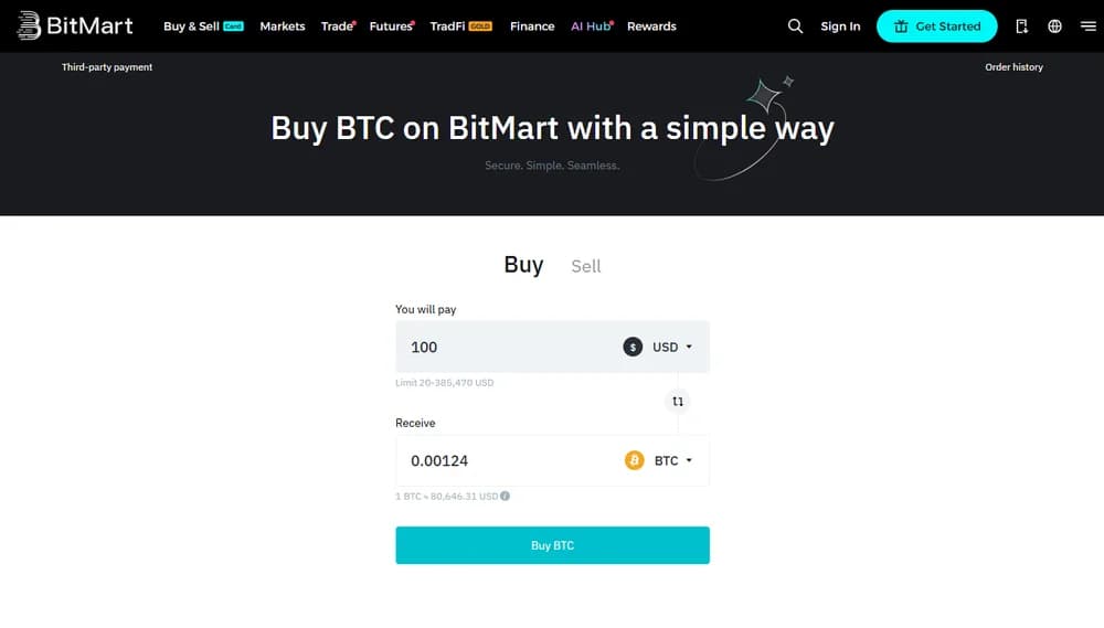 شراء العملات المشفرة بالنقود التقليدية على BitMart