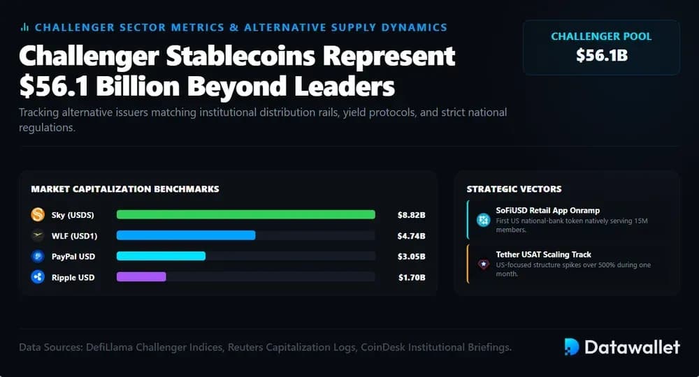 Las stablecoins emergentes representan 56 100 millones de dólares más que las principales