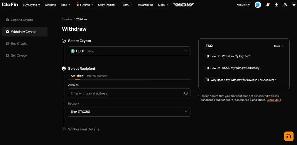 Bridge TRC20 USDT  BloFin senza KYC)