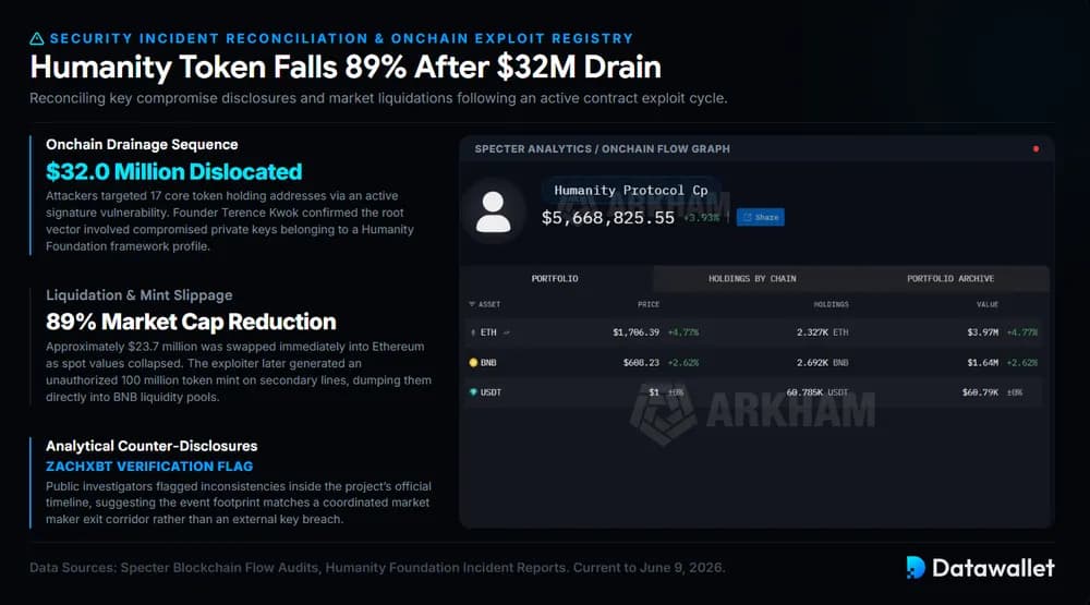 El token Humanity cae un 89 % tras una salida de fondos de 32 millones de dólares