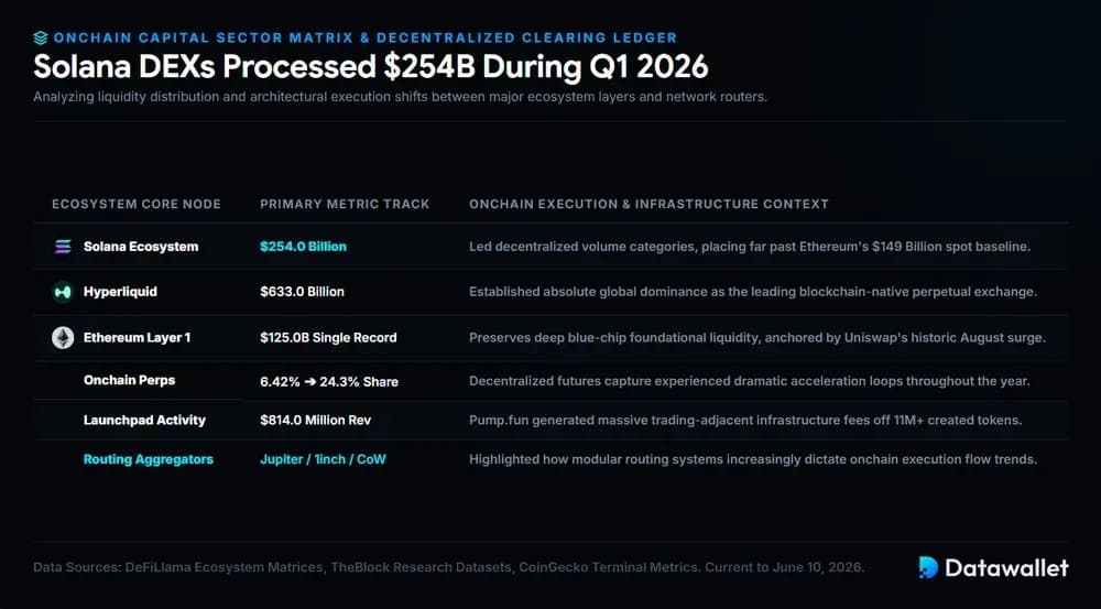 Solana DEXs Processed $254B During Q1 2026