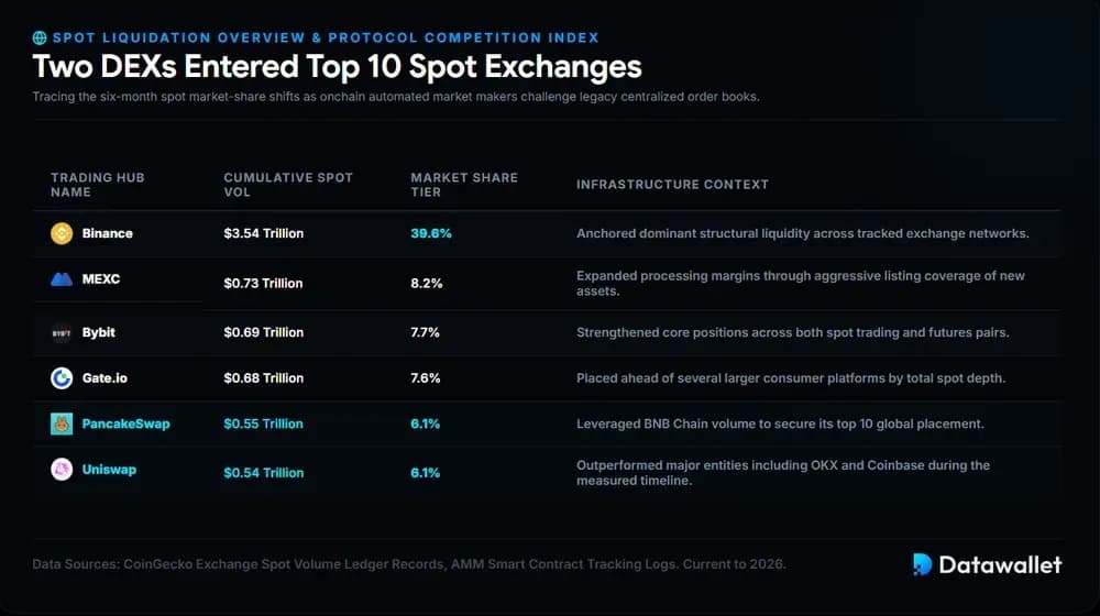 Two DEXs Entered Top 10 Spot Exchanges