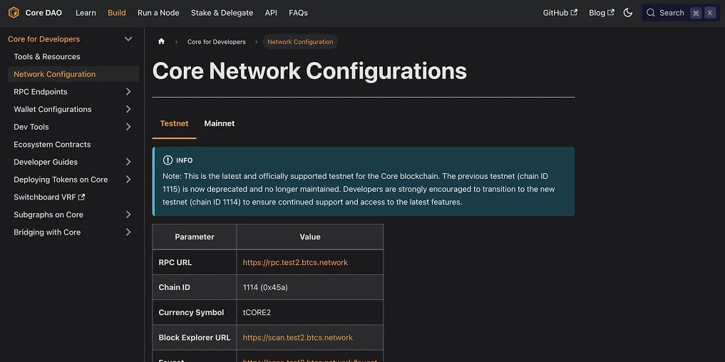 Детали RPC CORE mainnet