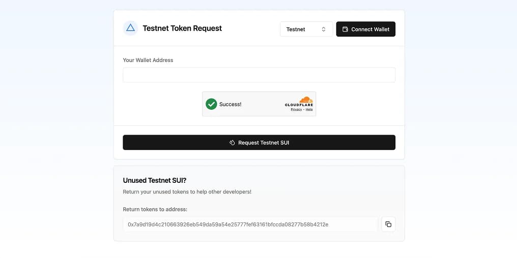 Get Sui Testnet Tokens from the Official Faucet