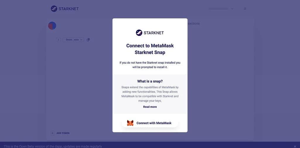 Aggiungi Starknet  MetaMask lo Starknet