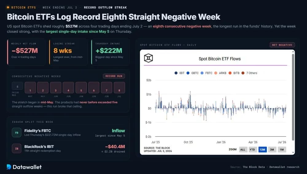 Bitcoin ETFs Log Record Eighth Straight Negative Week