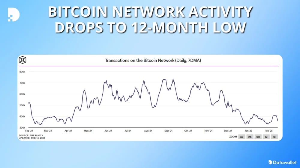 Bitcoin Network Activity Drops to 12-Month Low