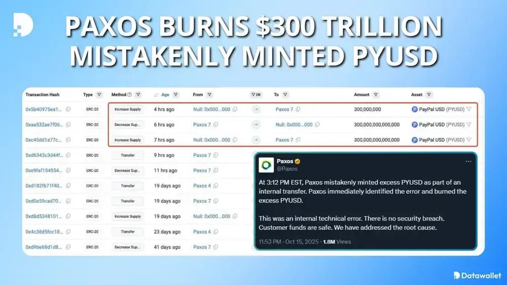 Paxos Burns $300 Trillion Mistakenly Minted PYUSD