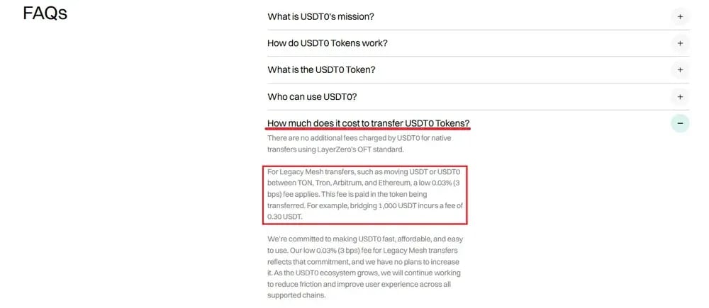 USDT0 Fees