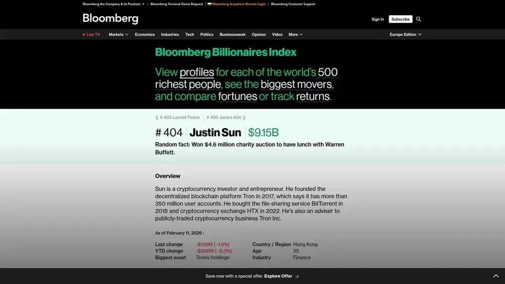 Justin Sun Net Worth in 2026