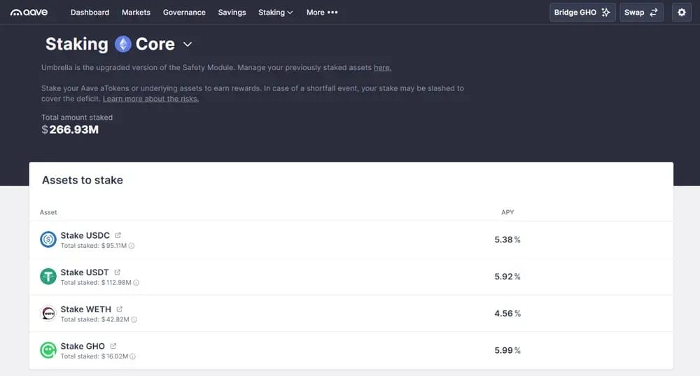 AAVE Stablecoins Staking