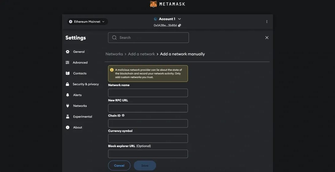 Come aggiungere manualmente una MetaMask