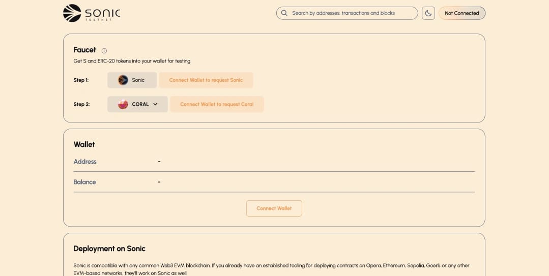 ConsigueTestnet de Sonic Testnet en Faucet