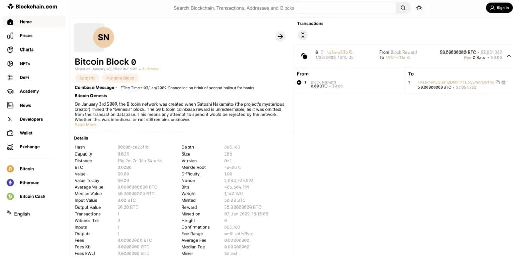 Satoshi Nakamoto Genesis Block Quote