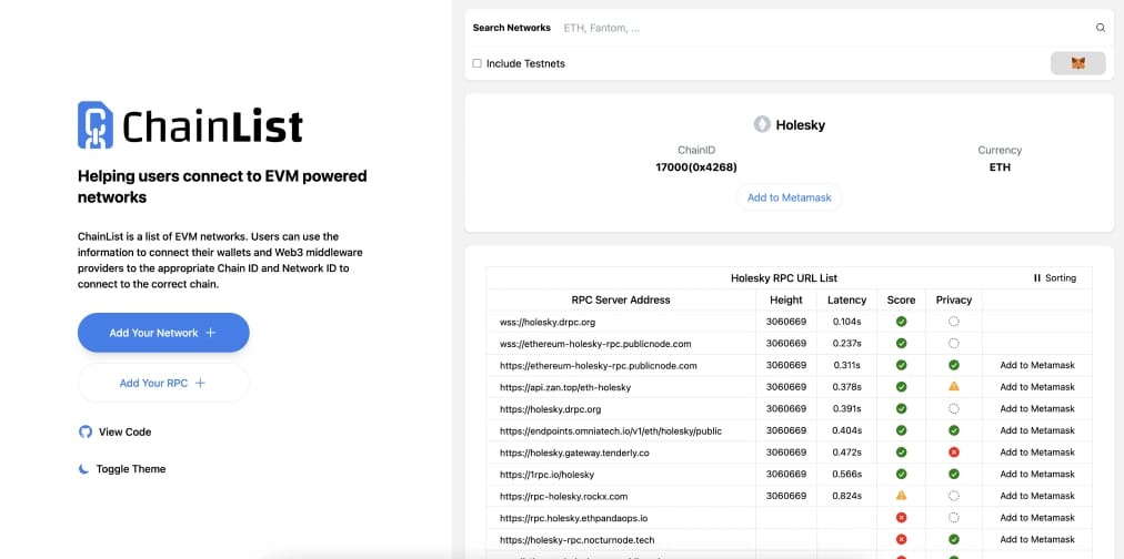 将Holesky 添加Holesky MetaMask