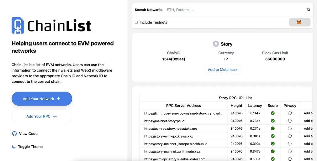 Añadir Story Protocol  MetaMask
