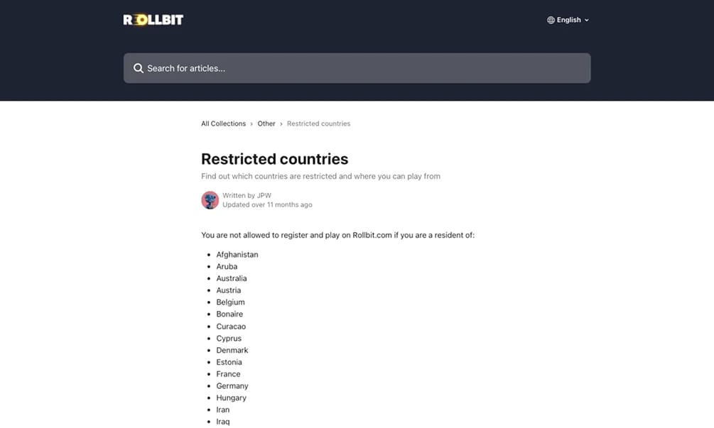 Rollbit Restricted Countries.