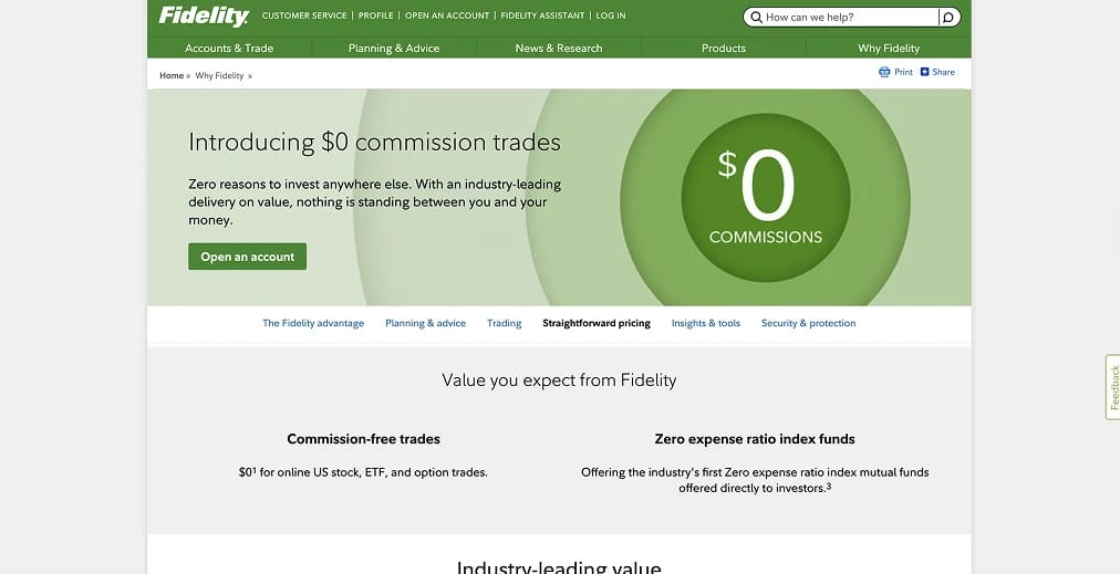 Comisiones por operaciones con Fidelity