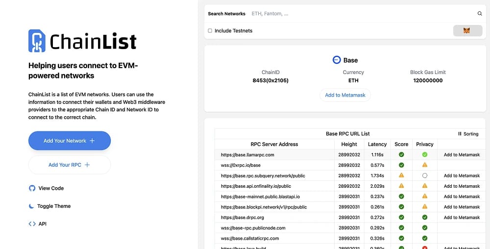 Add Base to MetaMask