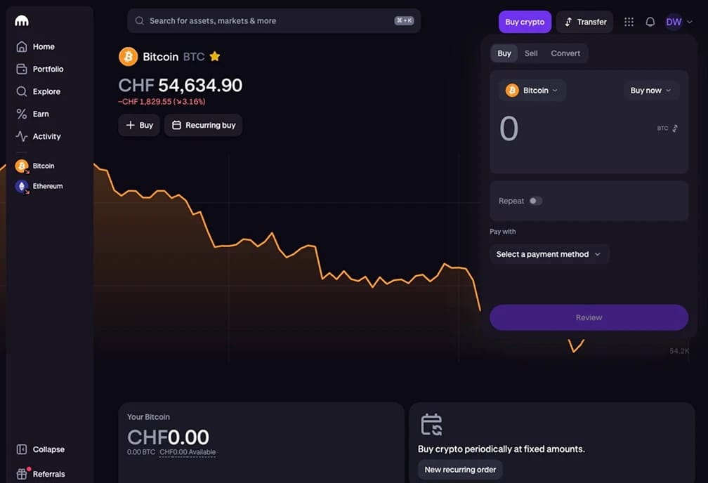 Compra criptomonedas con PostFinance