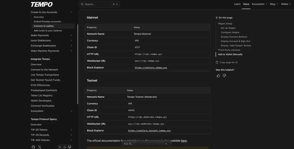 Tempo Mainnet RPC Details