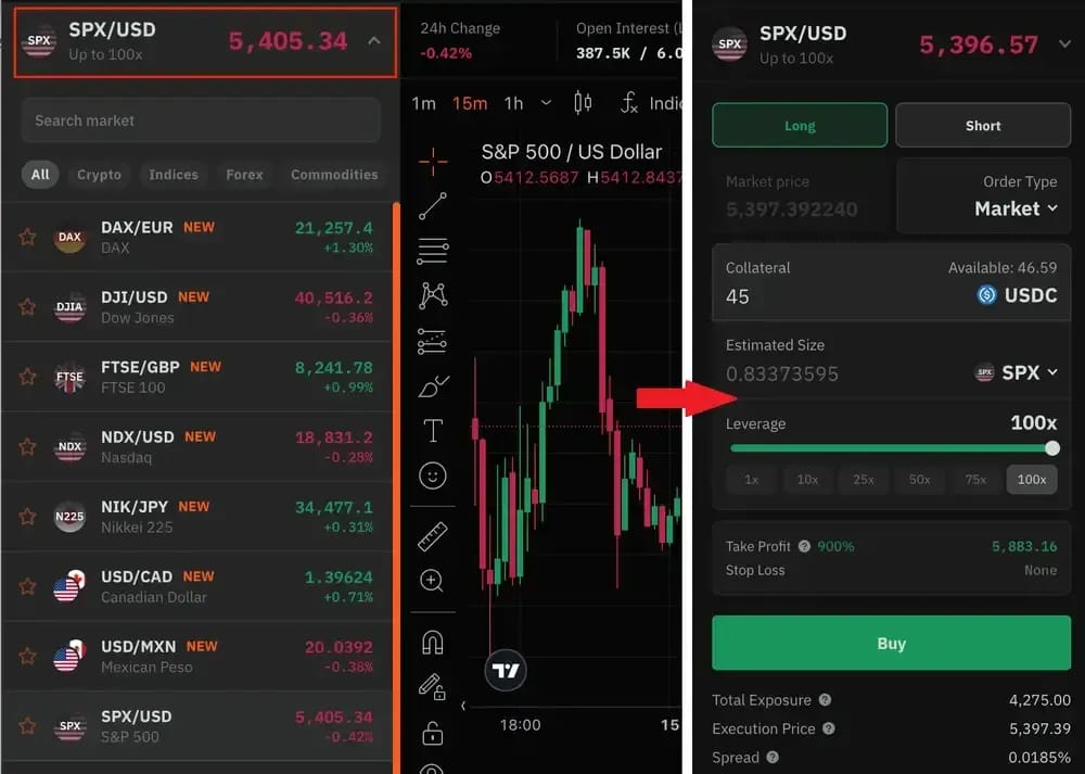 Select Trade Parameters Ostium
