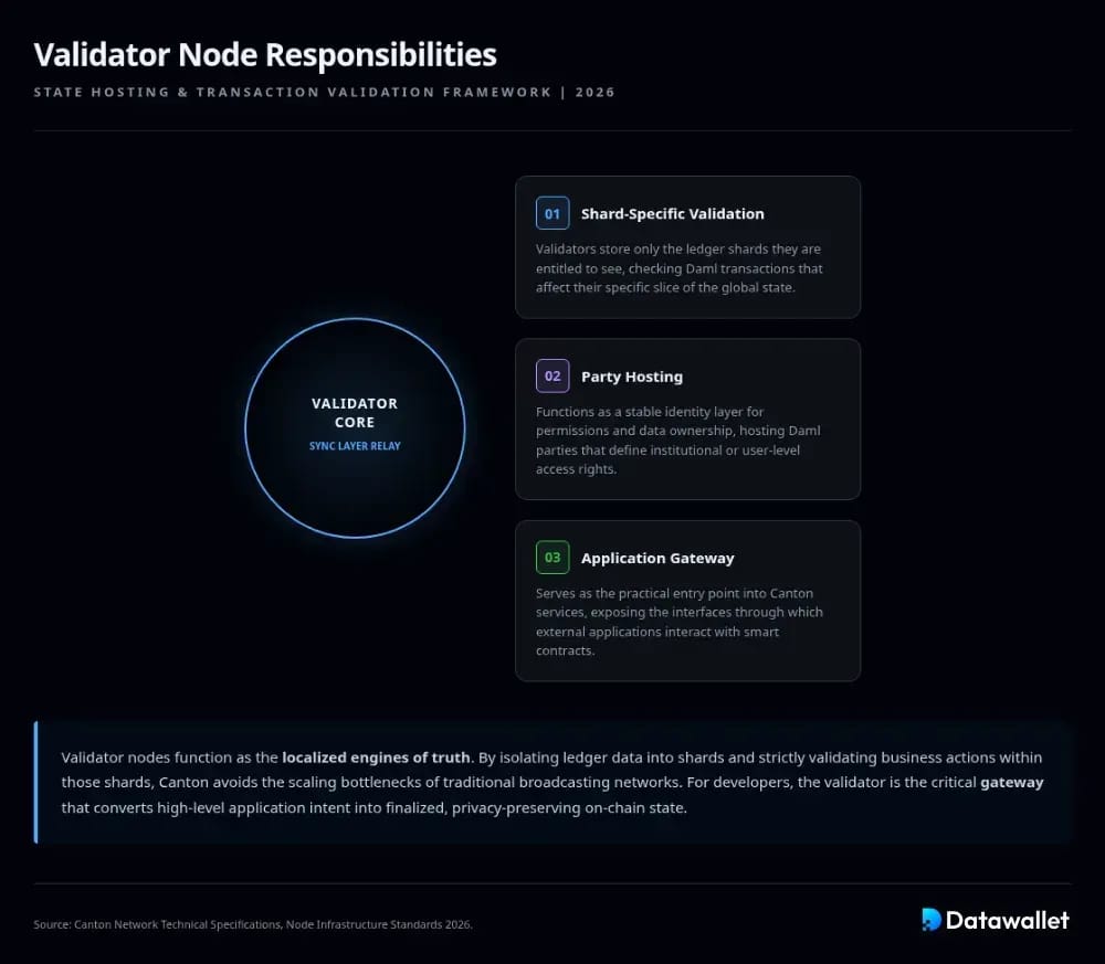 Validator nodes hold state and validate business actions