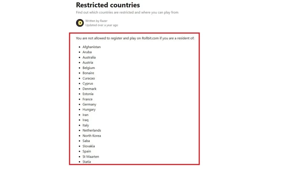 Dans quels pays Rollbit impose-t-il Rollbit ?
