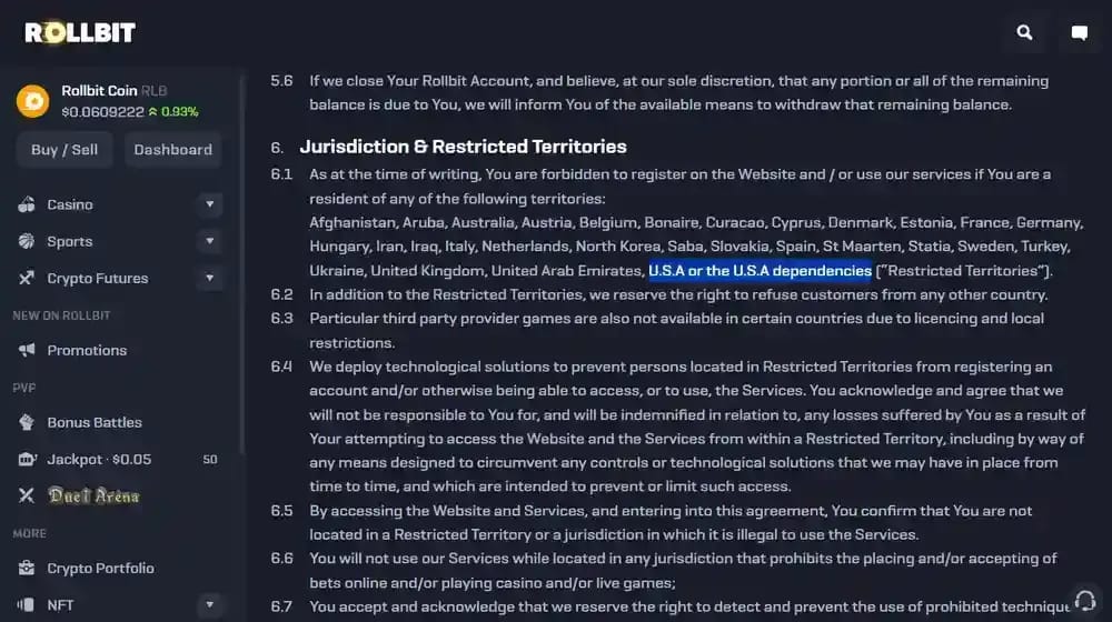 Puis-je utiliser Rollbit États USA?