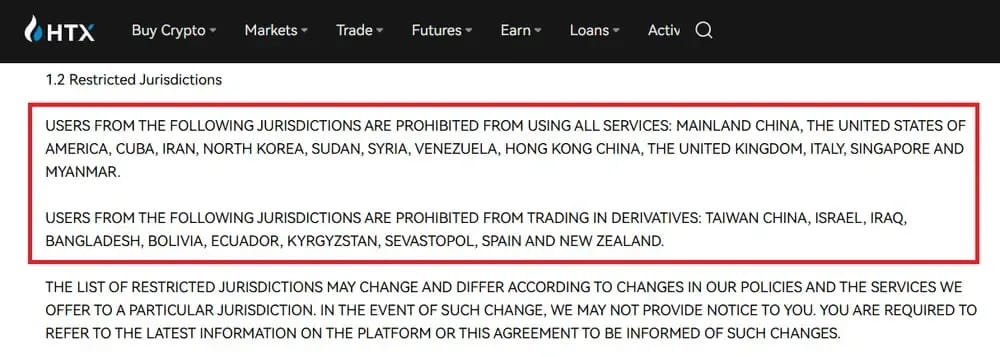 Which Countries Does HTX Restrict