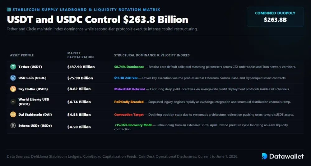 USDT and USDC Control $263.8 Billion