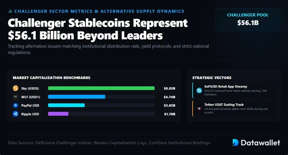 Challenger Stablecoins Represent $56.1 Billion Beyond Leaders