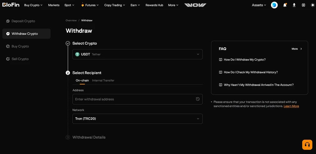 Bridge TRC20 USDT  BloFin senza KYC)