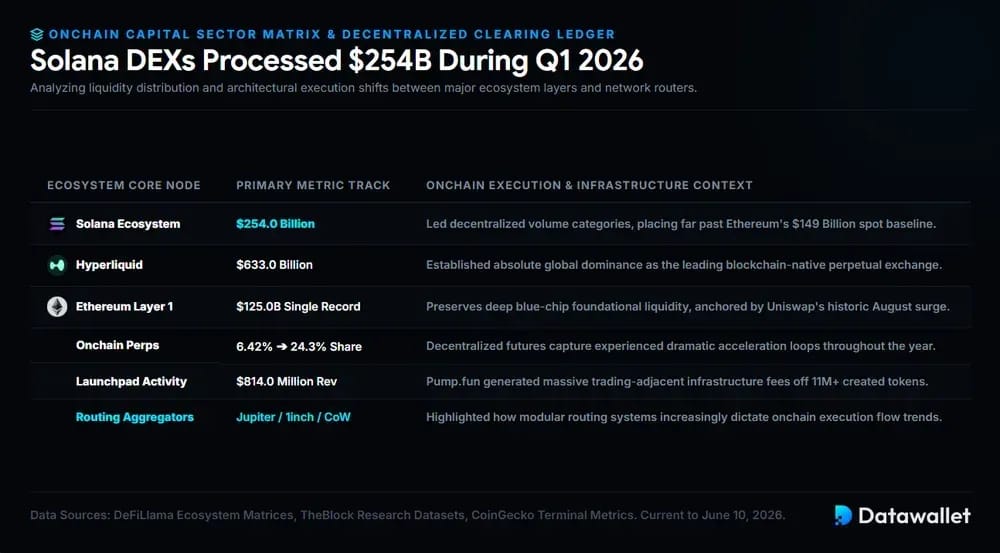 Solana DEXs Processed $254B During Q1 2026