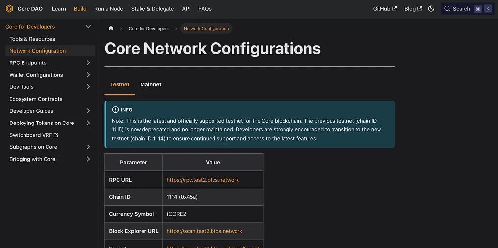 Детали RPC CORE mainnet