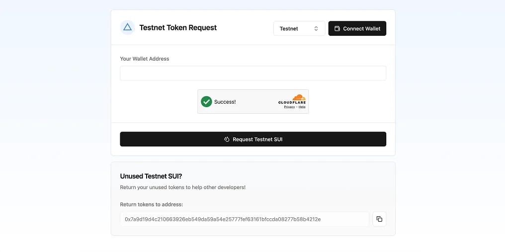ConsigueTestnet deTestnet  Sui  en el Faucet oficial