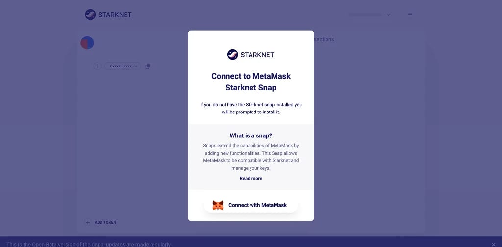 Fügen Sie Starknet  MetaMask dem Starknet  Starknet  MetaMask hinzu