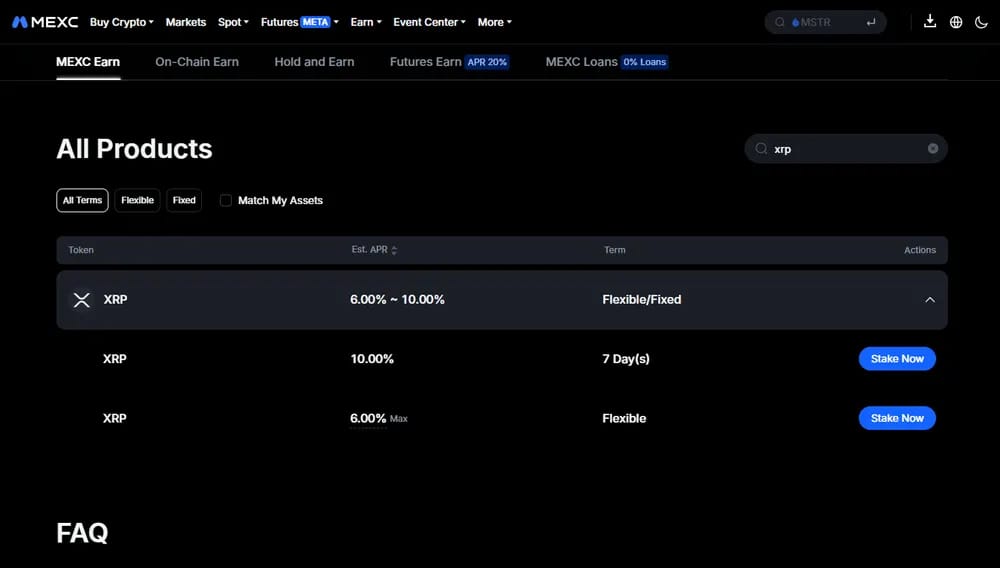 MEXC Staking XRP Yield
